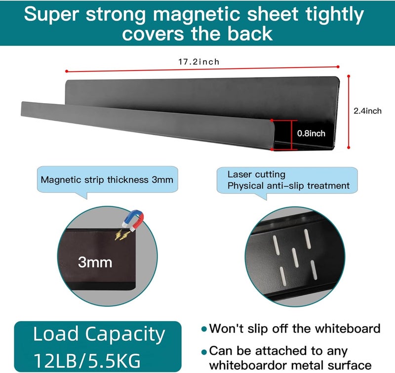 XINGBAO 2 Pack Magnetic Book Shelf for Whiteboard Classroom, 17 Inch Magnetic Shelf Metal Floating Book Shelves Heavy Duty Magnetic Book Display Shelf Magnetic Book Holder for Office and Classroom, Teacher - Image 3